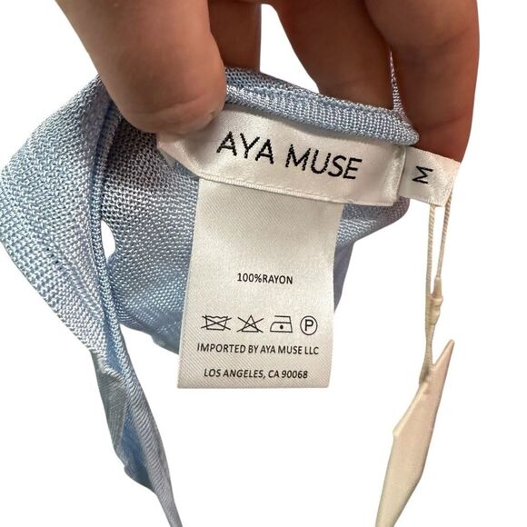 New Aya Muse Cinnabar Knit Tied Draped Halter Crop Top M Light Sky Blue - Picture 6 of 6